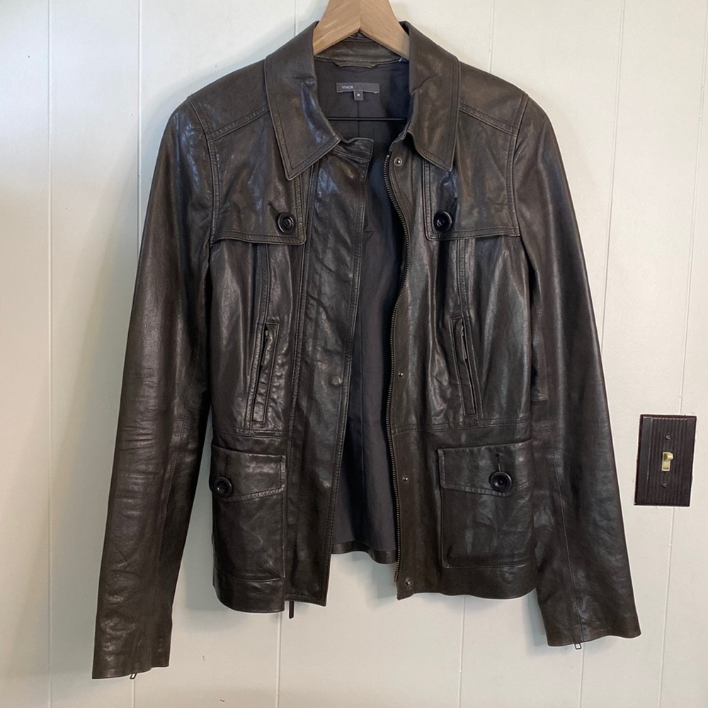Vince | Brown Leather Full Zip Jacket